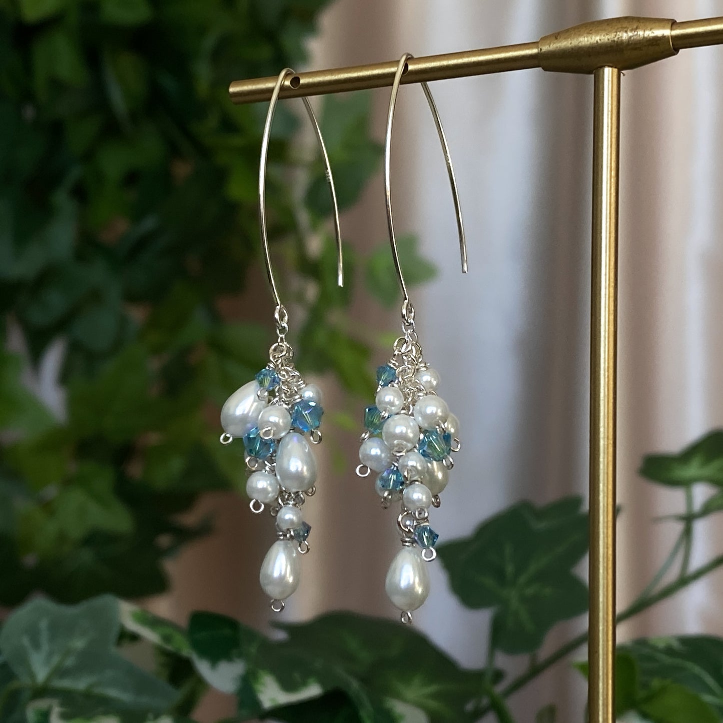 Lunar Warrior II ~ Swarovski and Glass Pearl Layered Dangles in Argentium Silver