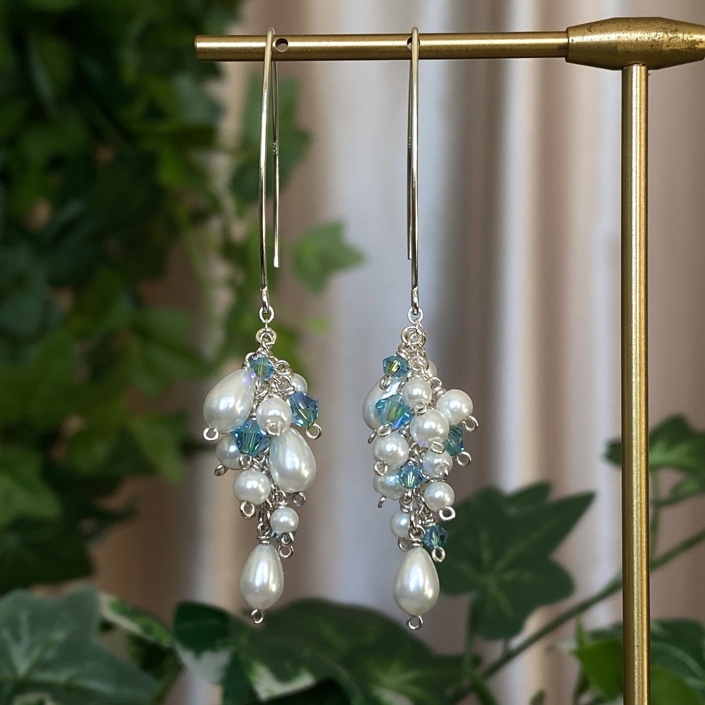 Lunar Warrior II ~ Swarovski and Glass Pearl Layered Dangles in Argentium Silver