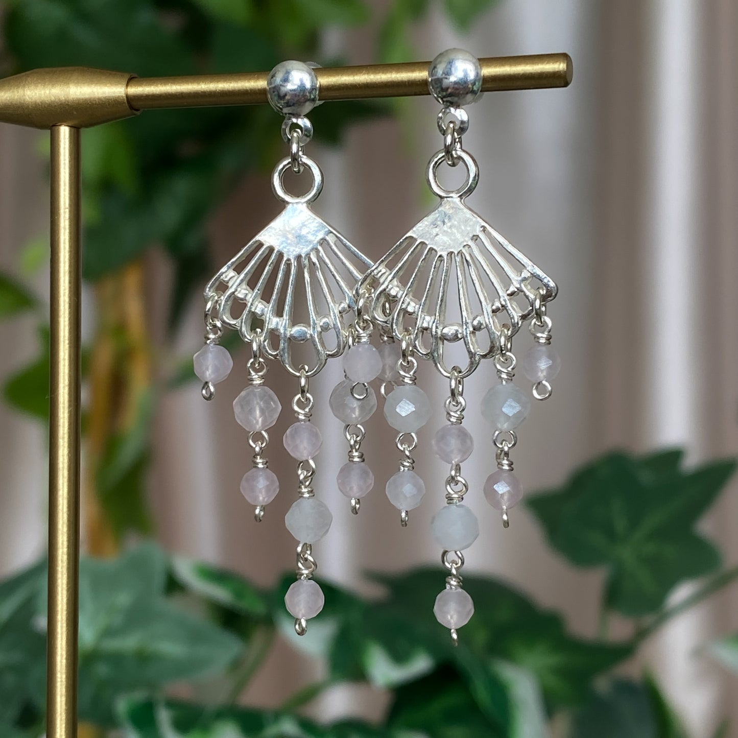 Petal ~ Rose Quartz and Sterling Silver Earrings