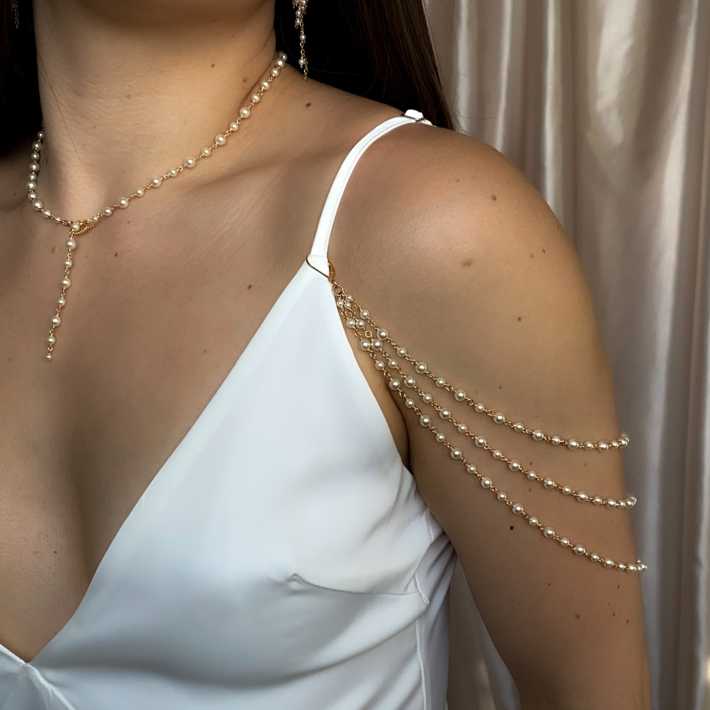 Custom Crystal Pearl Shoulder Drapes