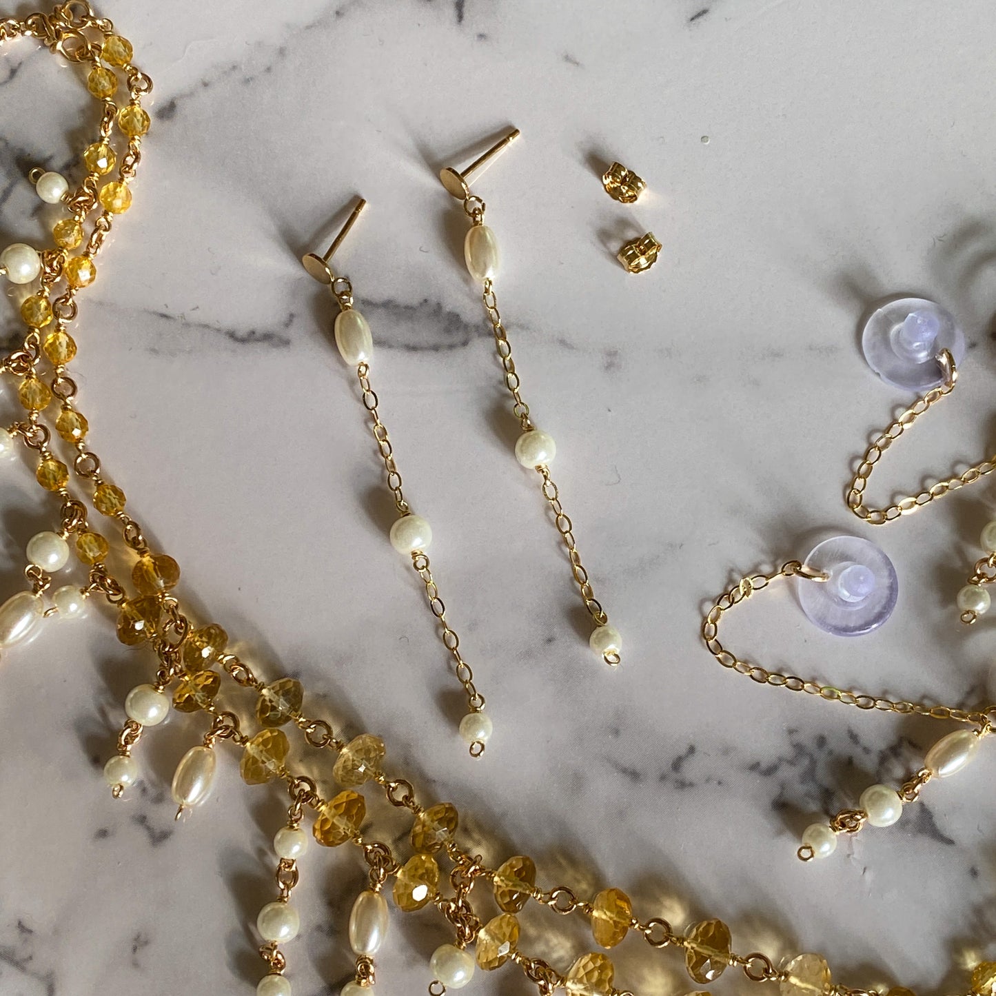 Aurelia ~ Citrine, Glass Pearl, and 14k Gold Filled Lobe Earring and Conch Cuff Duo