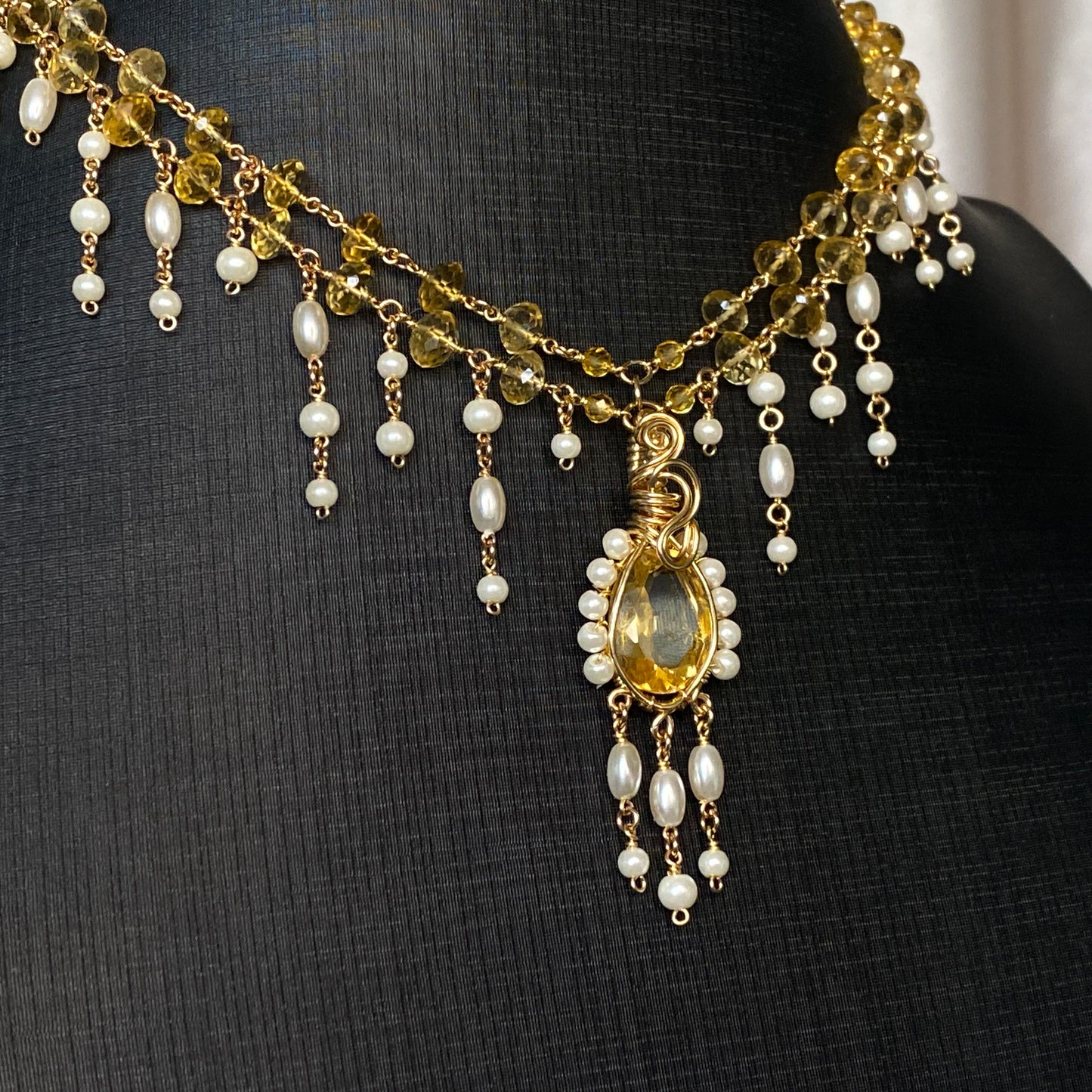 Aurelia ~ Citrine, Glass Pearl, and 14k Gold Filled 2-Strand Choker