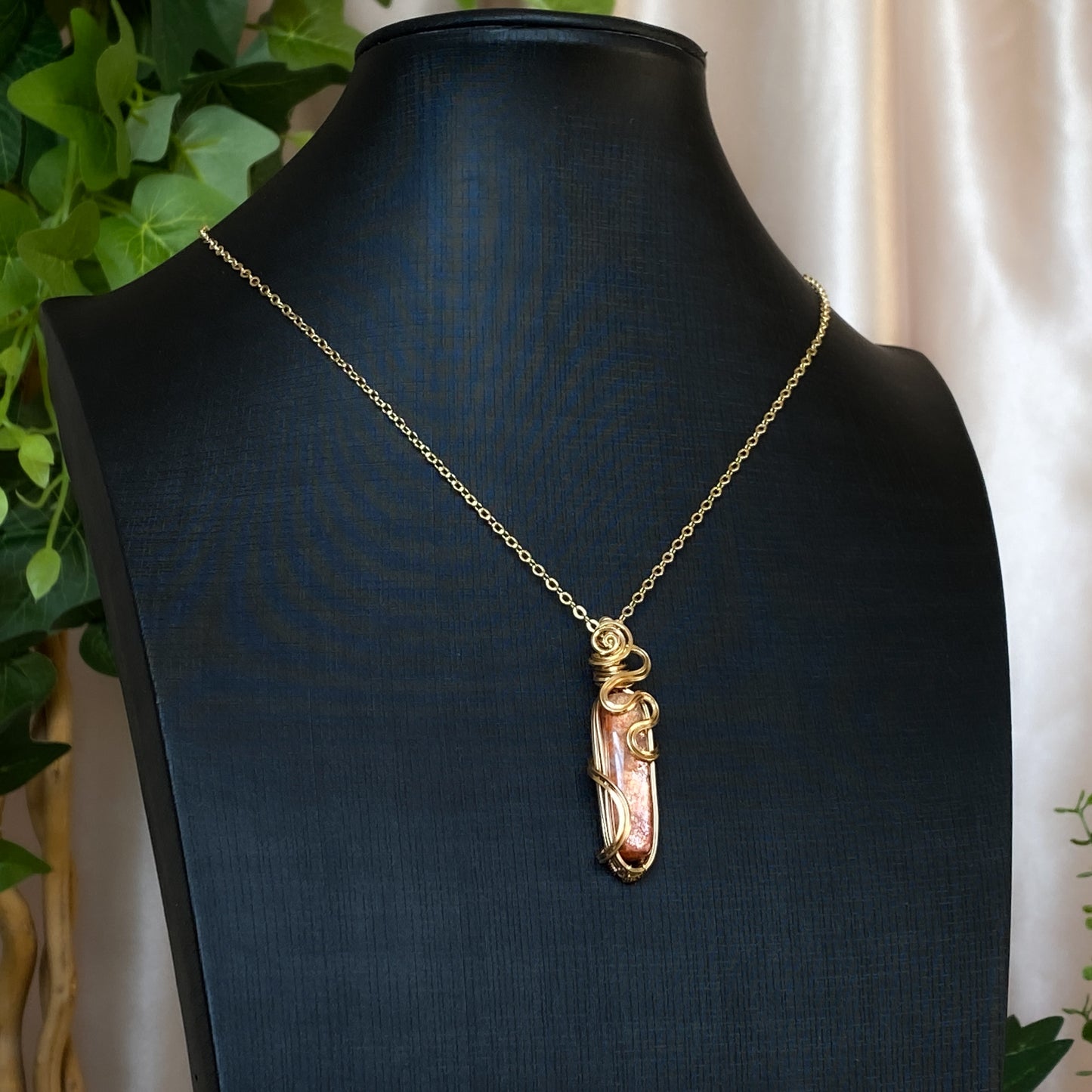 Maple ~ Arusha Sunstone and 14k Gold Filled Wire Wrapped Pendant