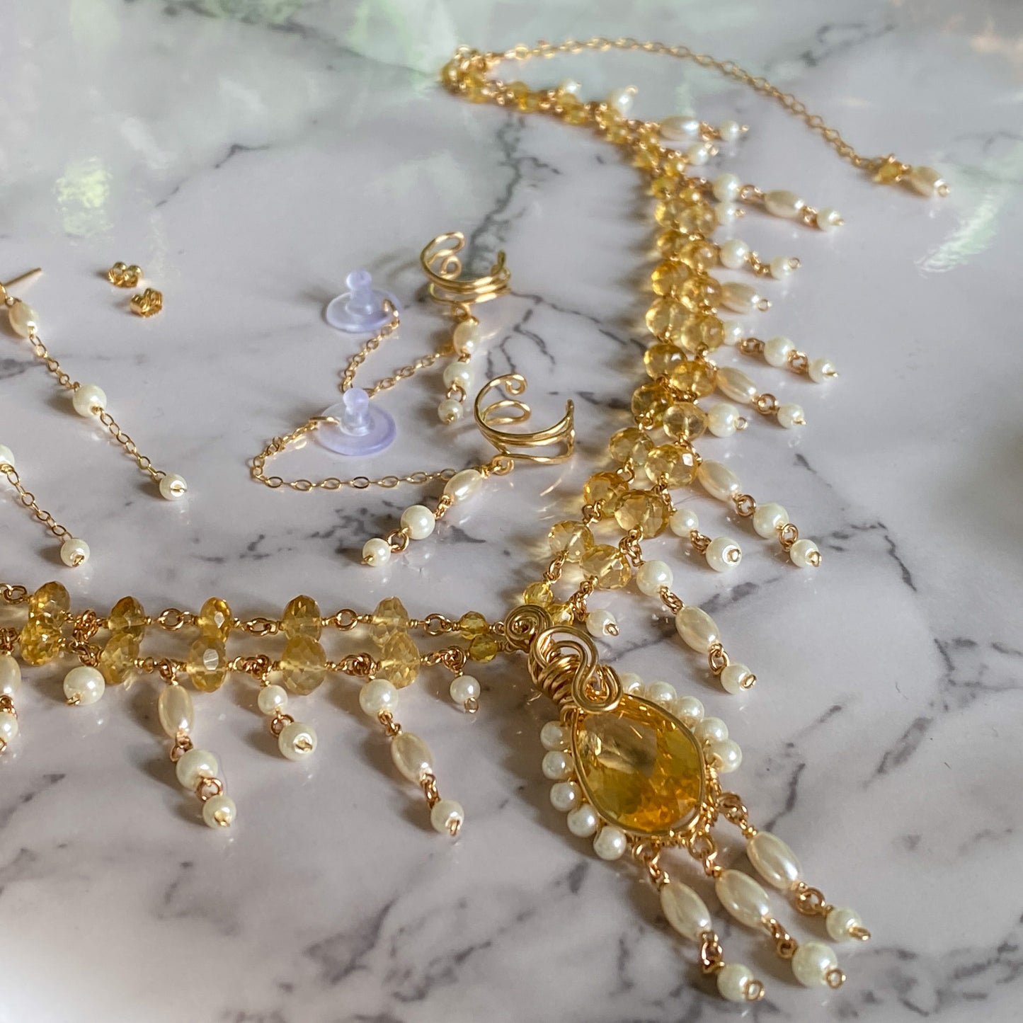 Aurelia ~ Citrine, Glass Pearl, and 14k Gold Filled 2-Strand Choker