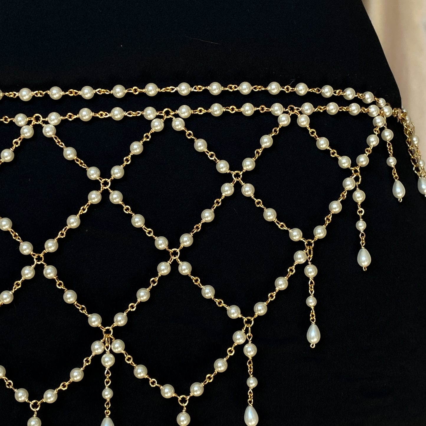 Custom Crystal Pearl Fishnet Waist Chain