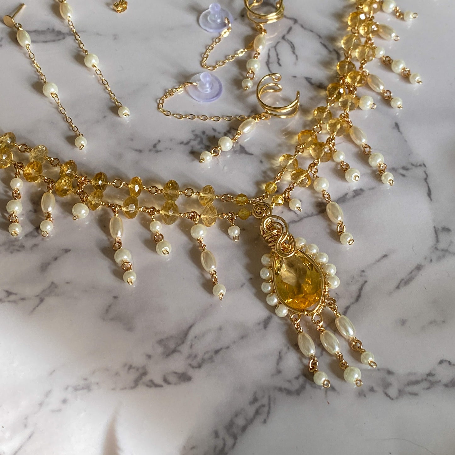 Aurelia ~ Citrine, Glass Pearl, and 14k Gold Filled 2-Strand Choker