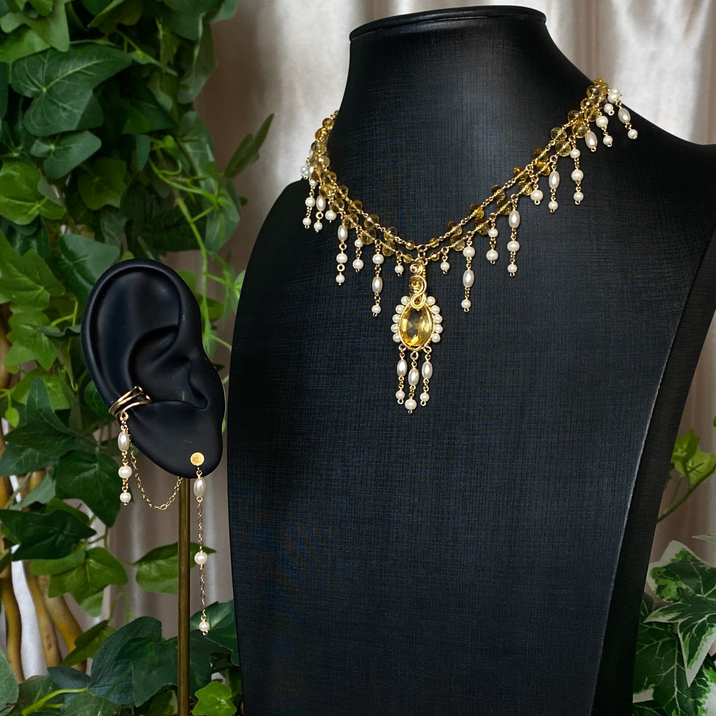 Aurelia ~ Citrine, Glass Pearl, and 14k Gold Filled 2-Strand Choker