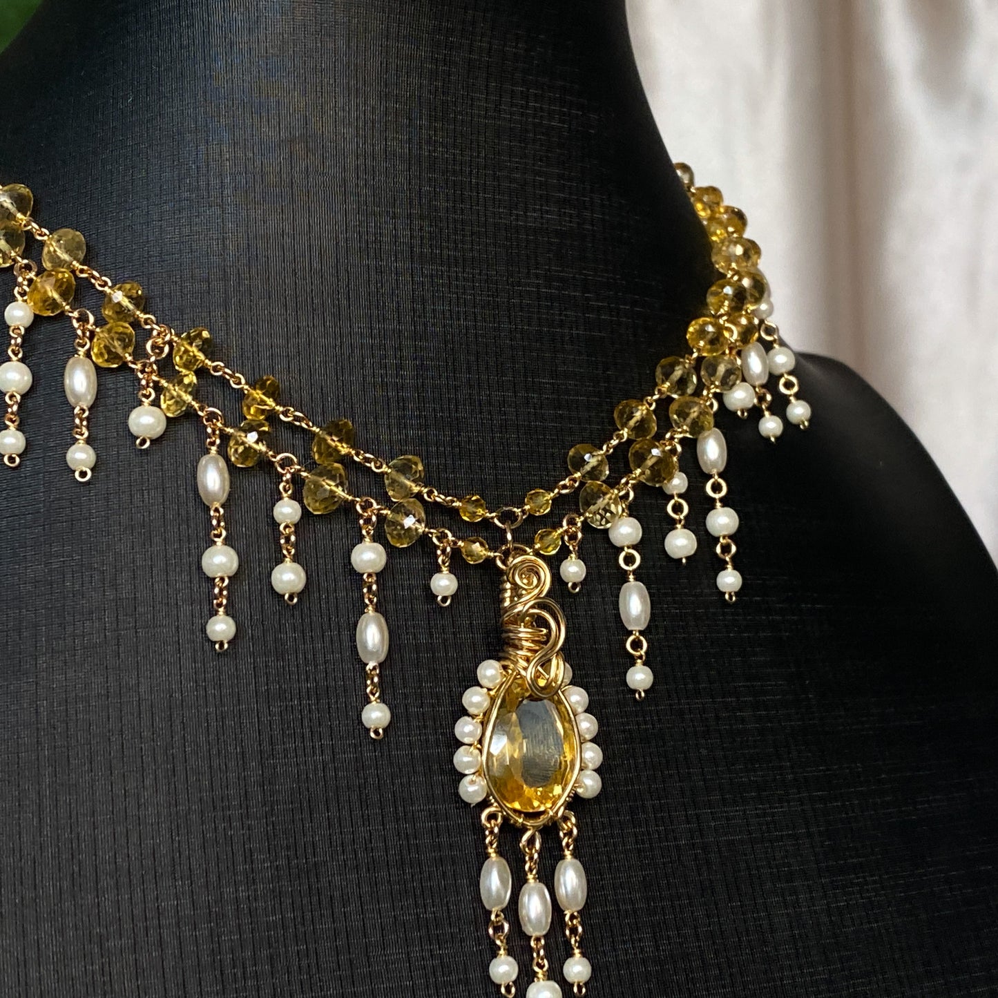 Aurelia ~ Citrine, Glass Pearl, and 14k Gold Filled 2-Strand Choker