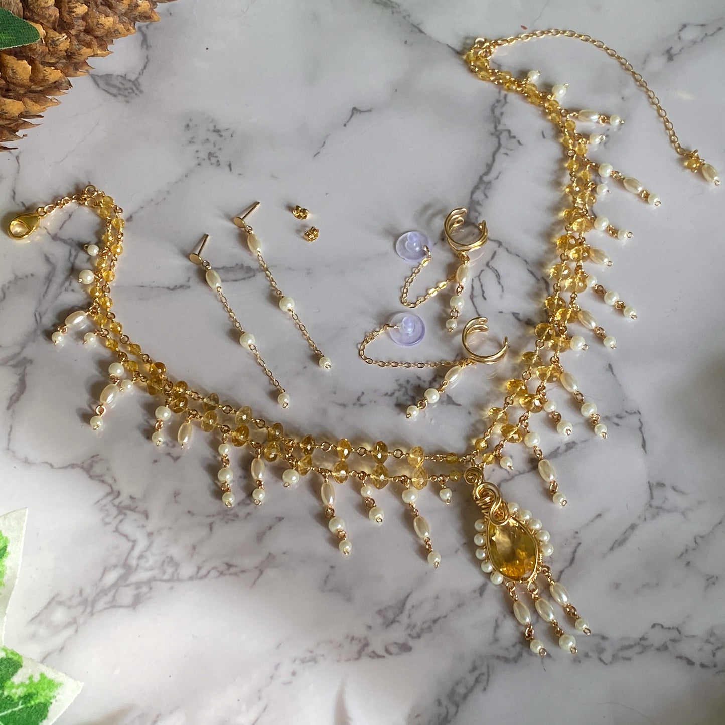 Aurelia ~ Citrine, Glass Pearl, and 14k Gold Filled 2-Strand Choker