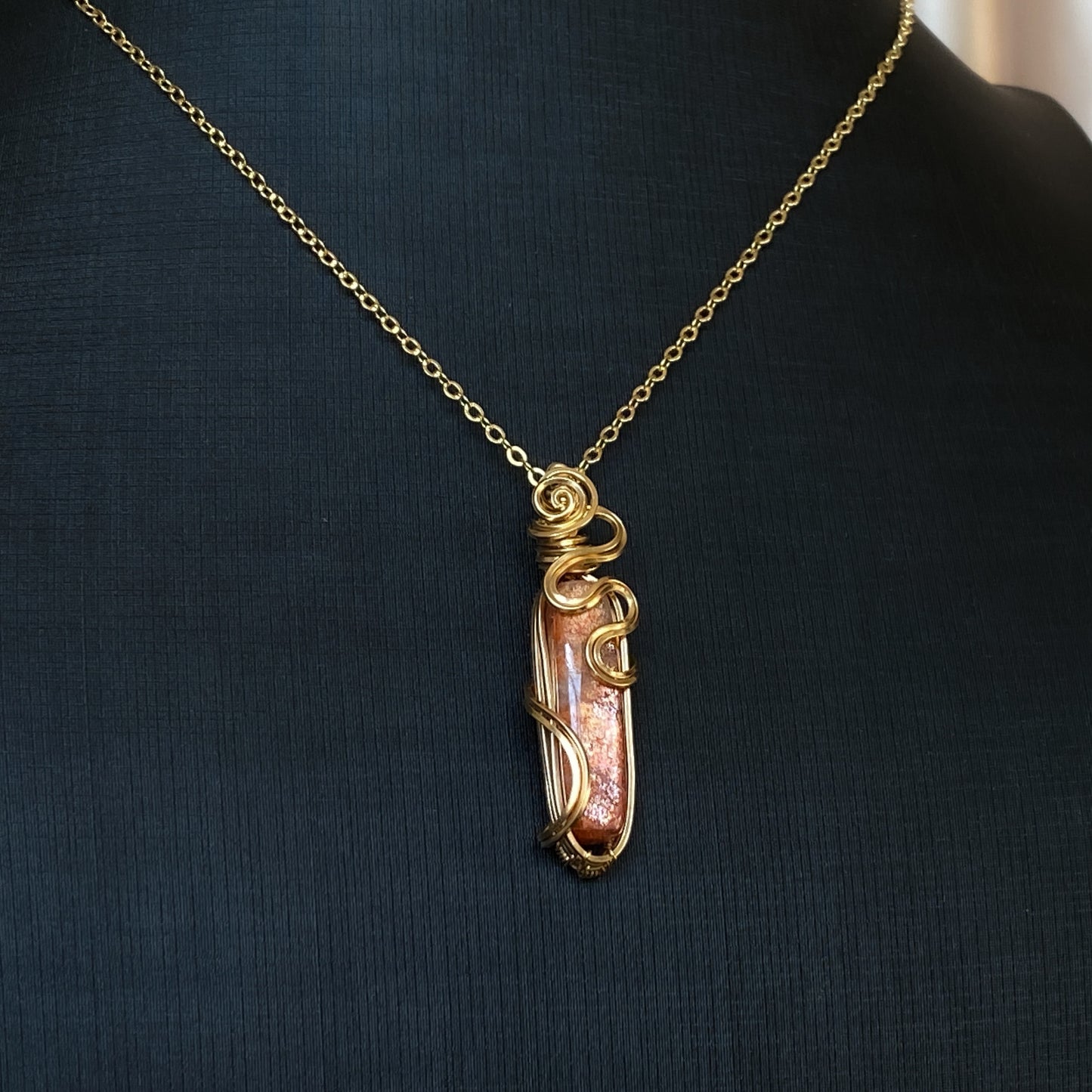 Maple ~ Arusha Sunstone and 14k Gold Filled Wire Wrapped Pendant