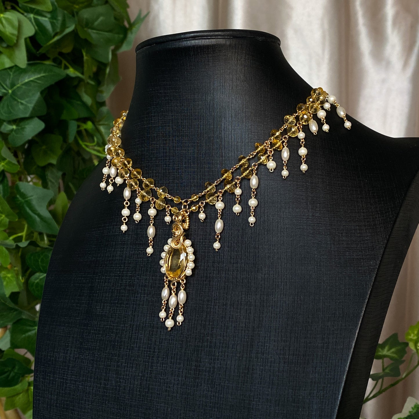 Aurelia ~ Citrine, Glass Pearl, and 14k Gold Filled 2-Strand Choker