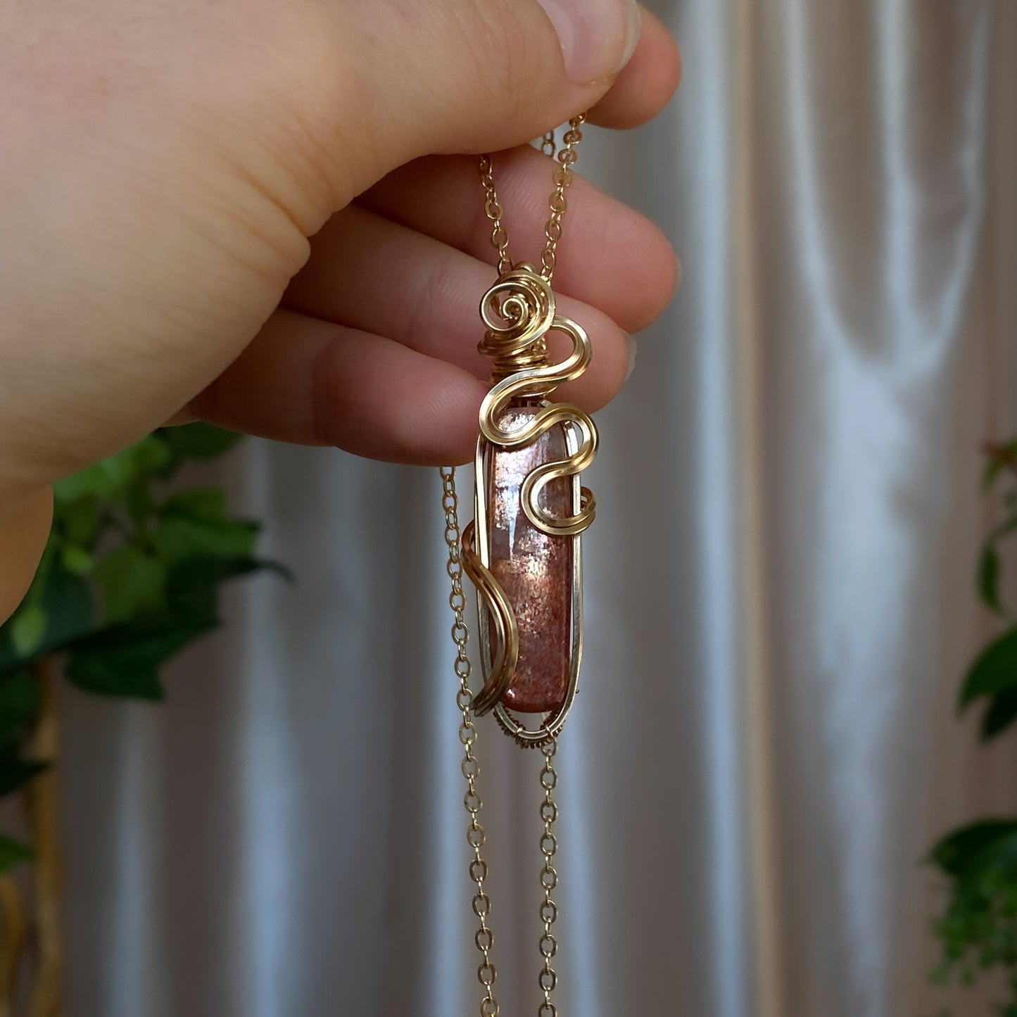 Maple ~ Arusha Sunstone and 14k Gold Filled Wire Wrapped Pendant