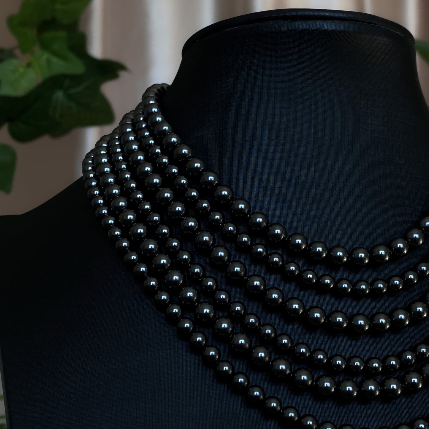 Tara ~ Dark Siren Layered Black Pearl Choker with Glass Pearls, Antique Silver Shells and Stainless Steel