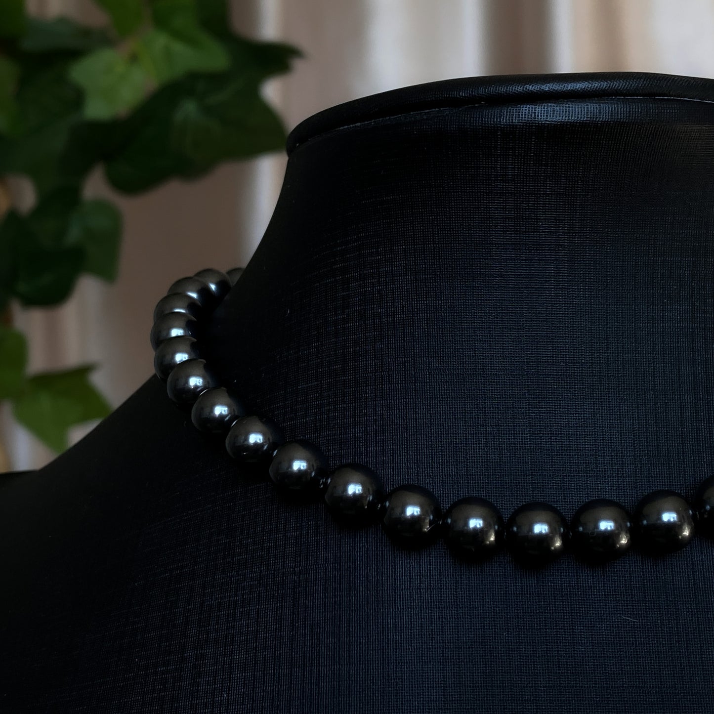 Tara ~ Dark Siren Black Pearl Choker with Glass Pearls, Antique Silver Shells and Stainless Steel