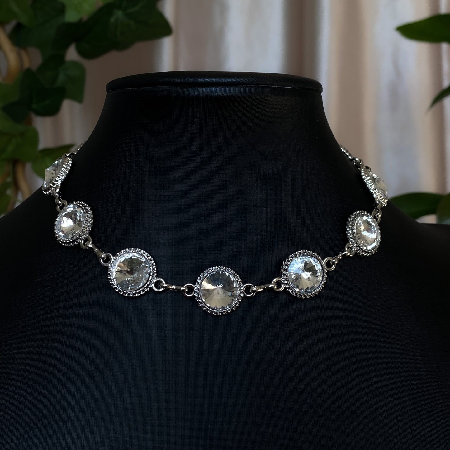 Tara ~ Dark Siren Glass Choker with Faceted Glass, Antique Silver Shells and Stainless Steel