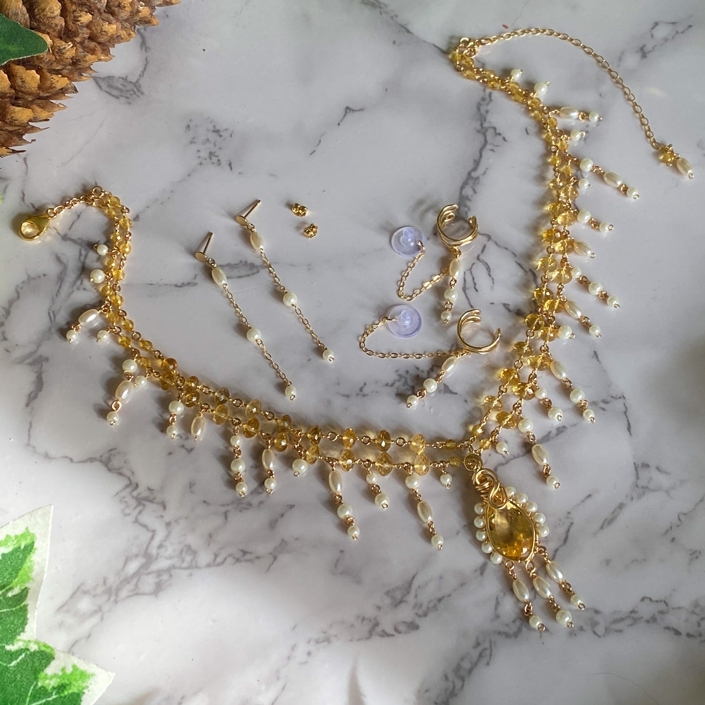 Aurelia ~ Citrine, Glass Pearl, and 14k Gold Filled 2-Strand Choker