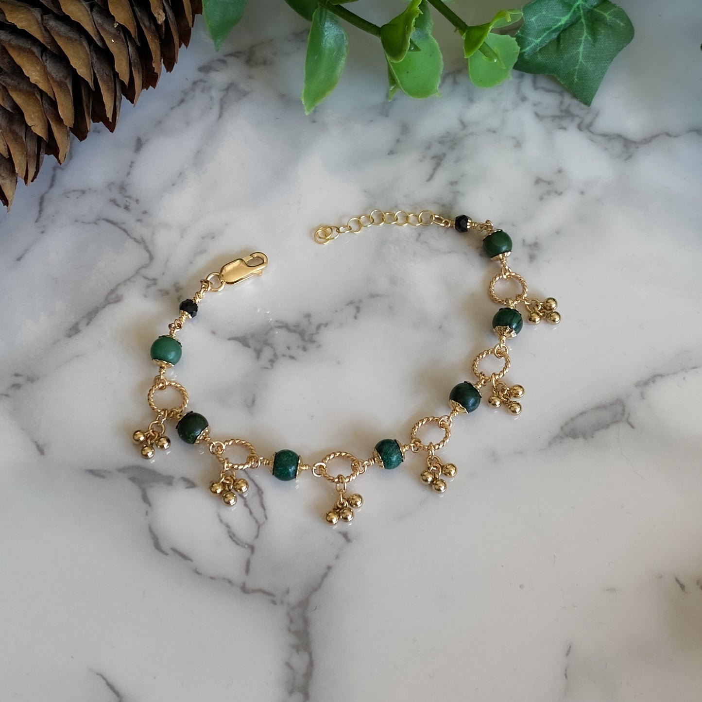 Laurel ~ African Green Jade and 14k Gold Filled Charm Bracelet