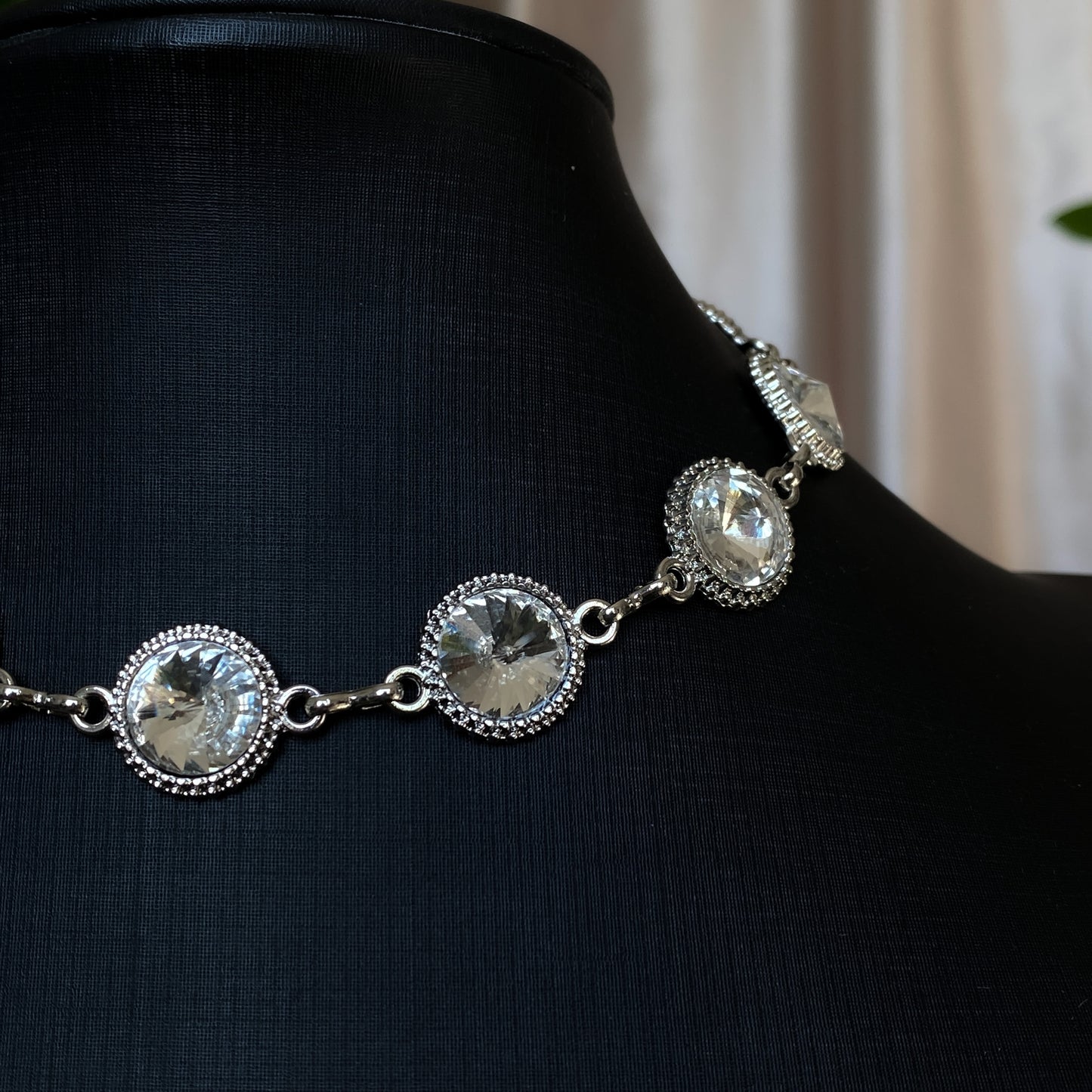 Tara ~ Dark Siren Glass Choker with Faceted Glass, Antique Silver Shells and Stainless Steel