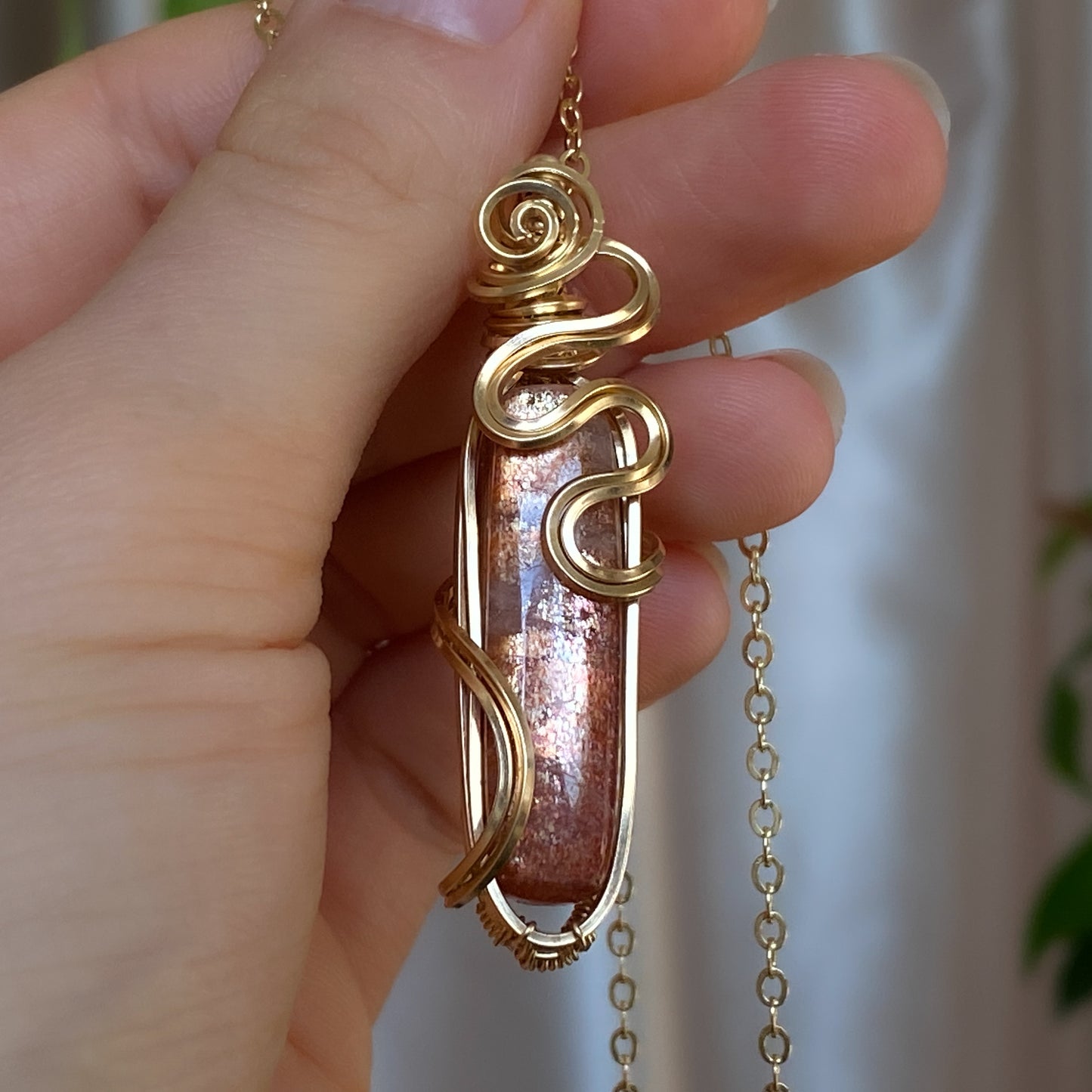 Maple ~ Arusha Sunstone and 14k Gold Filled Wire Wrapped Pendant