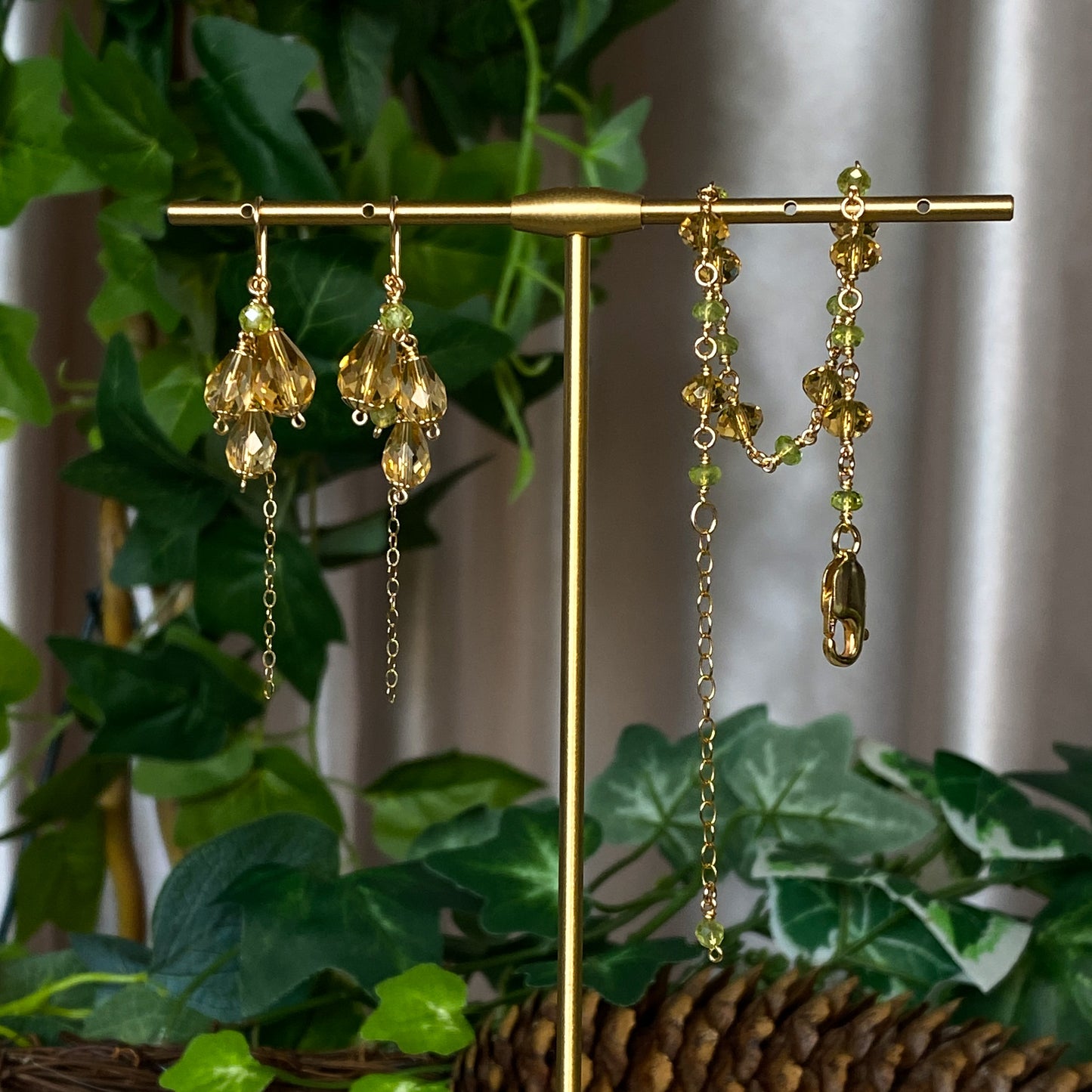 Fawn ~ Amber Glass, Peridot and 14k Gold Filled Bracelet