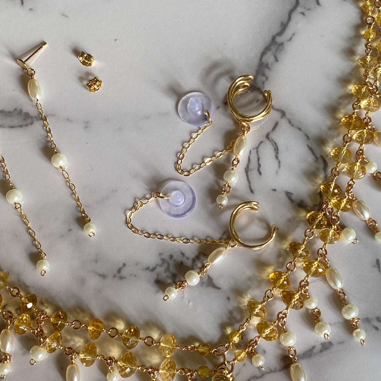 Aurelia ~ Citrine, Glass Pearl, and 14k Gold Filled Lobe Earring and Conch Cuff Duo