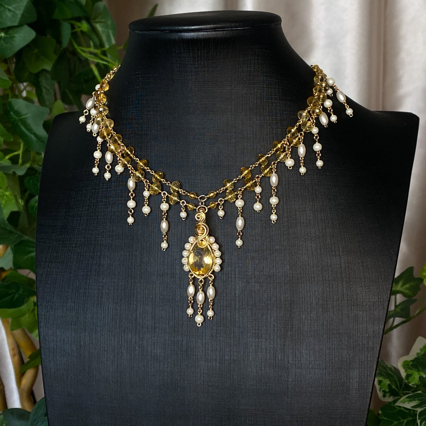 Aurelia ~ Citrine, Glass Pearl, and 14k Gold Filled 2-Strand Choker