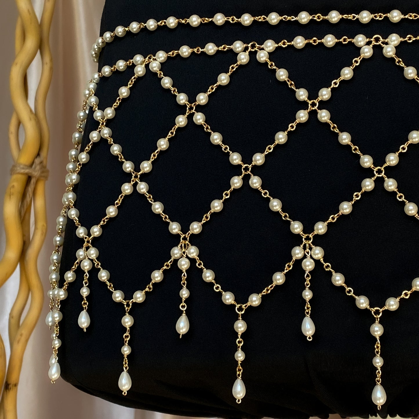 Custom Crystal Pearl Fishnet Waist Chain