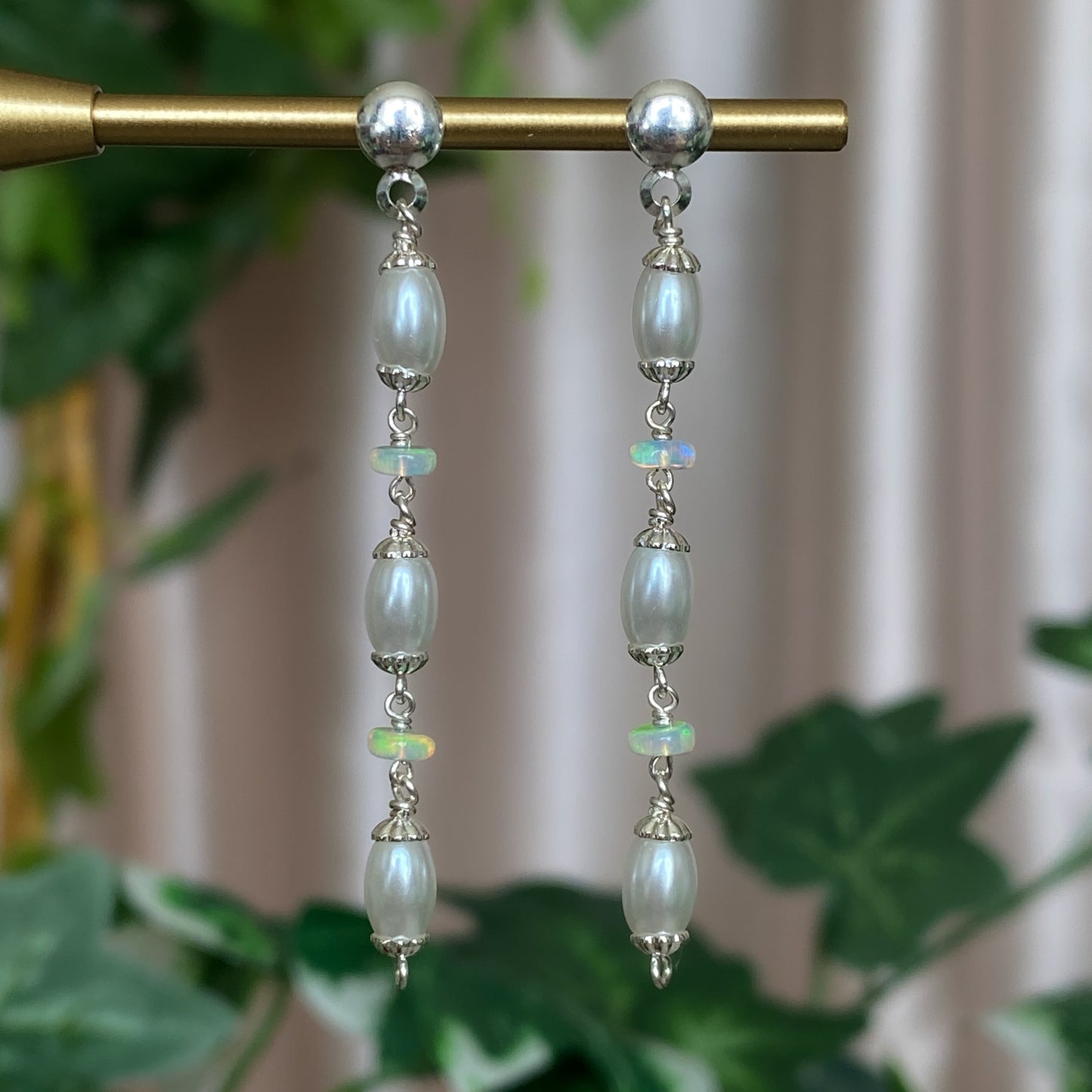 Florence ~ Crystal Pearl, Ethiopian Opal, and Sterling Silver Earrings