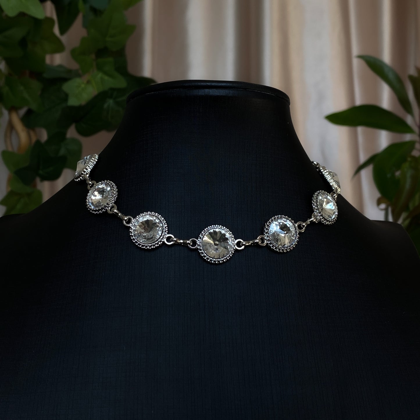 Tara ~ Dark Siren Glass Choker with Faceted Glass, Antique Silver Shells and Stainless Steel