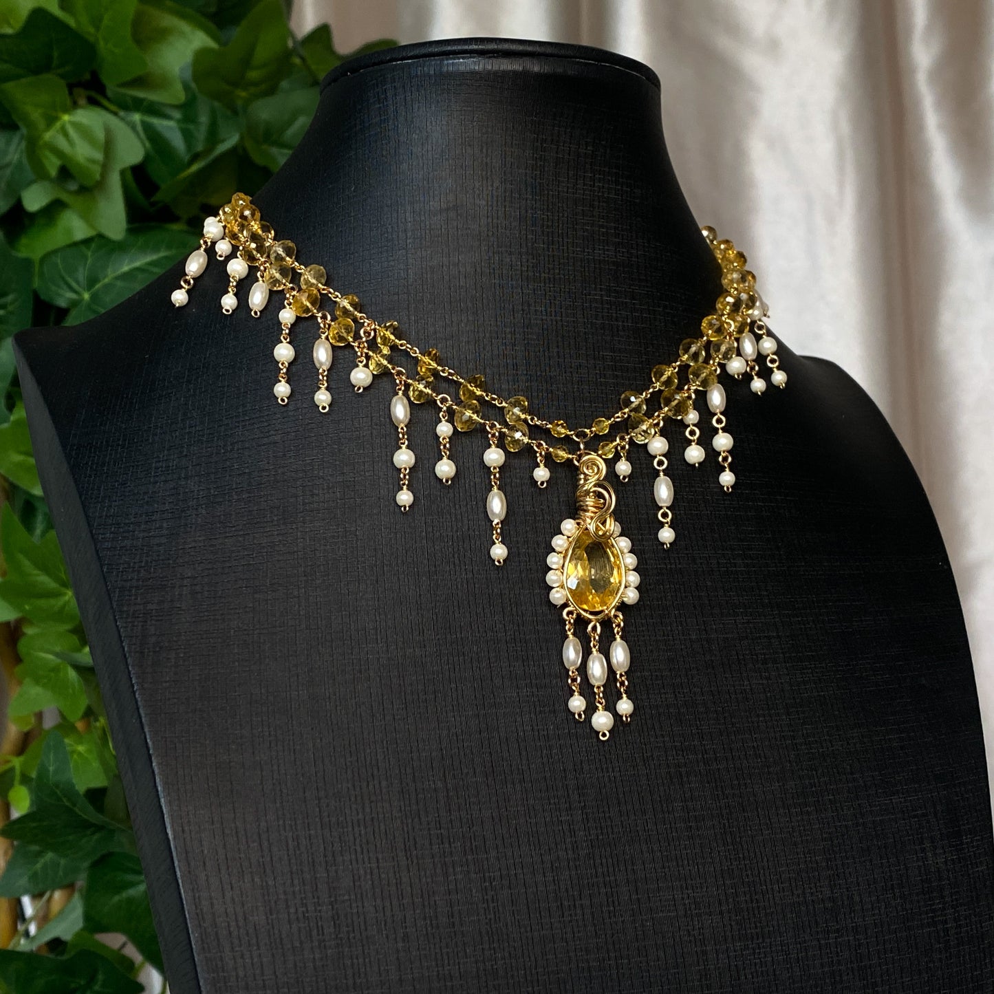 Aurelia ~ Citrine, Glass Pearl, and 14k Gold Filled 2-Strand Choker