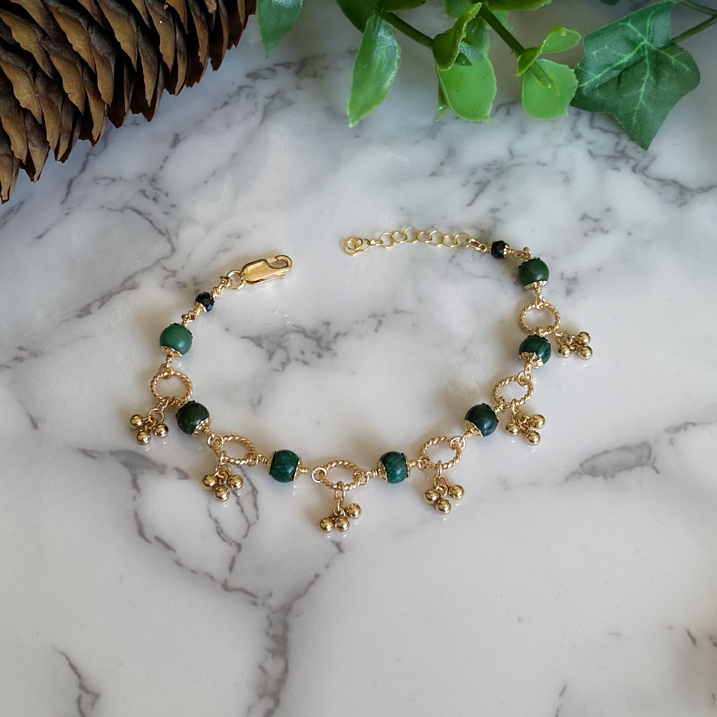 Laurel ~ African Green Jade and 14k Gold Filled Charm Bracelet