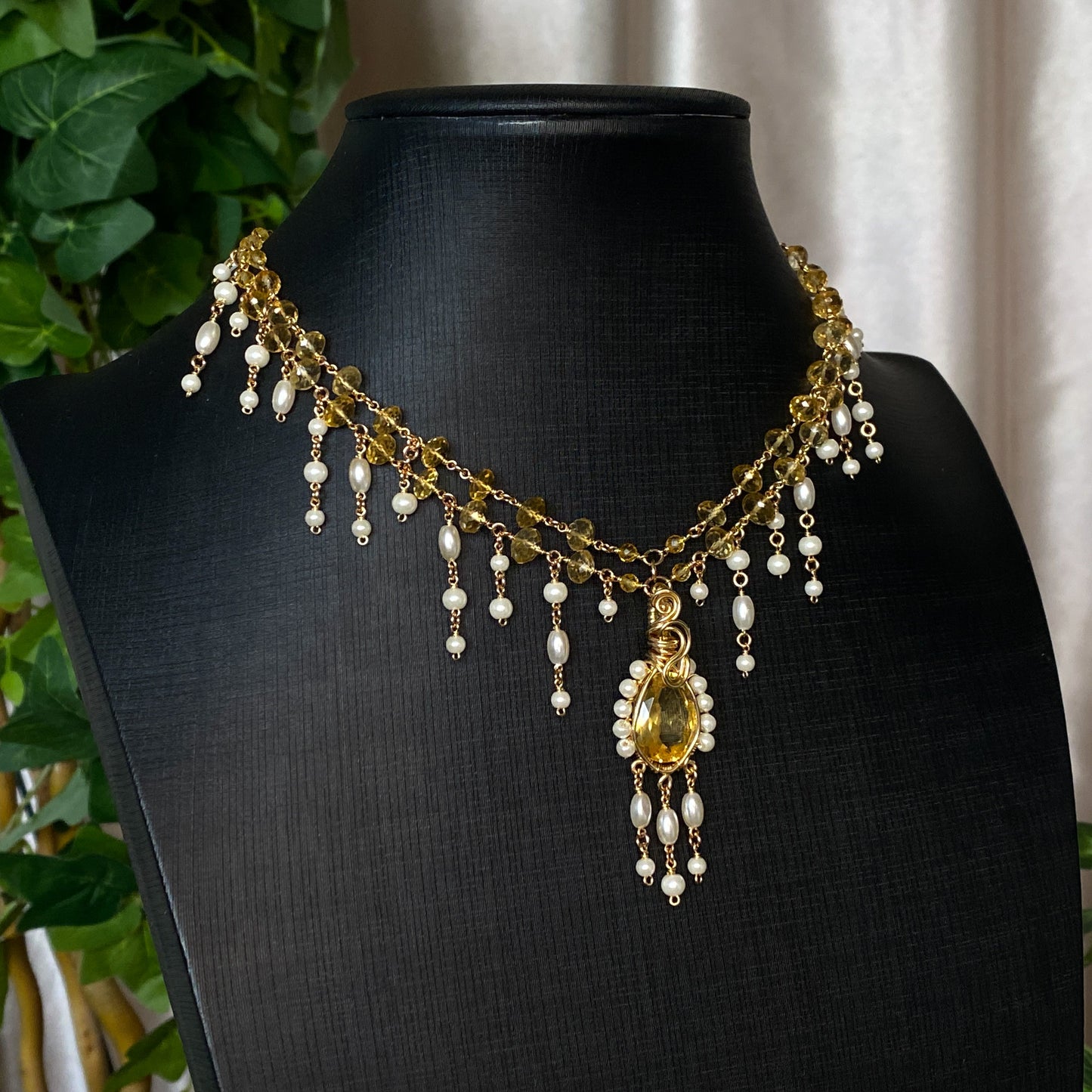 Aurelia ~ Citrine, Glass Pearl, and 14k Gold Filled 2-Strand Choker