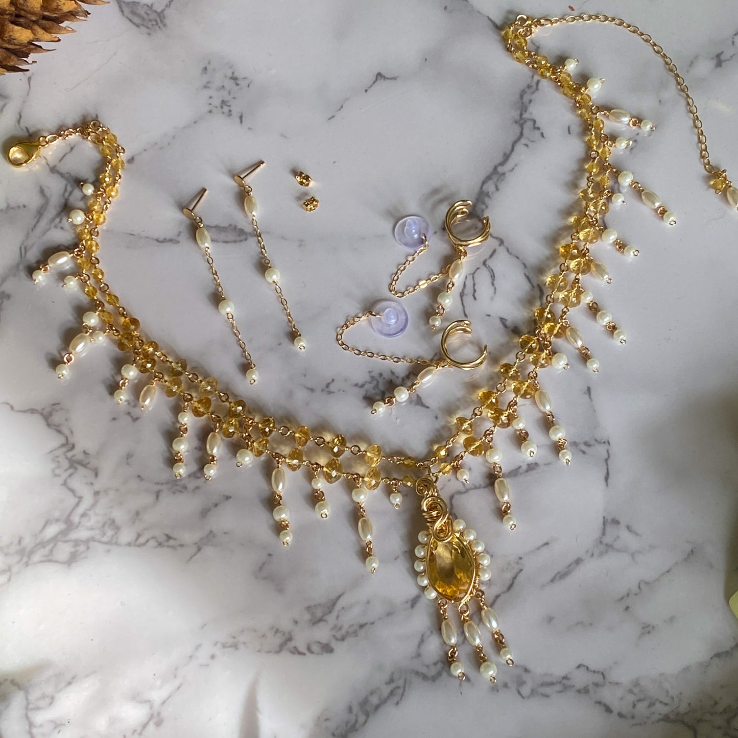 Aurelia ~ Citrine, Glass Pearl, and 14k Gold Filled 2-Strand Choker