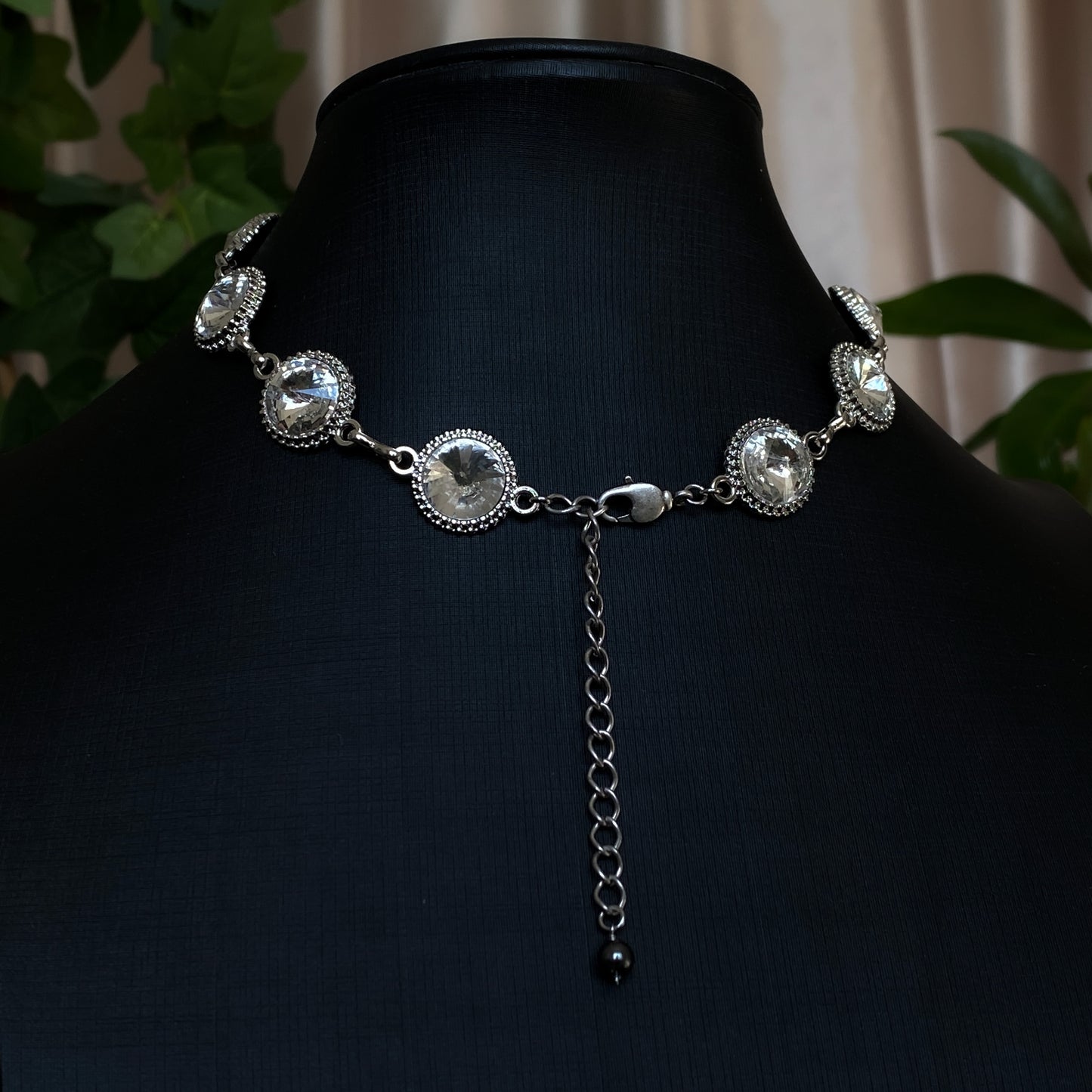 Tara ~ Dark Siren Glass Choker with Faceted Glass, Antique Silver Shells and Stainless Steel
