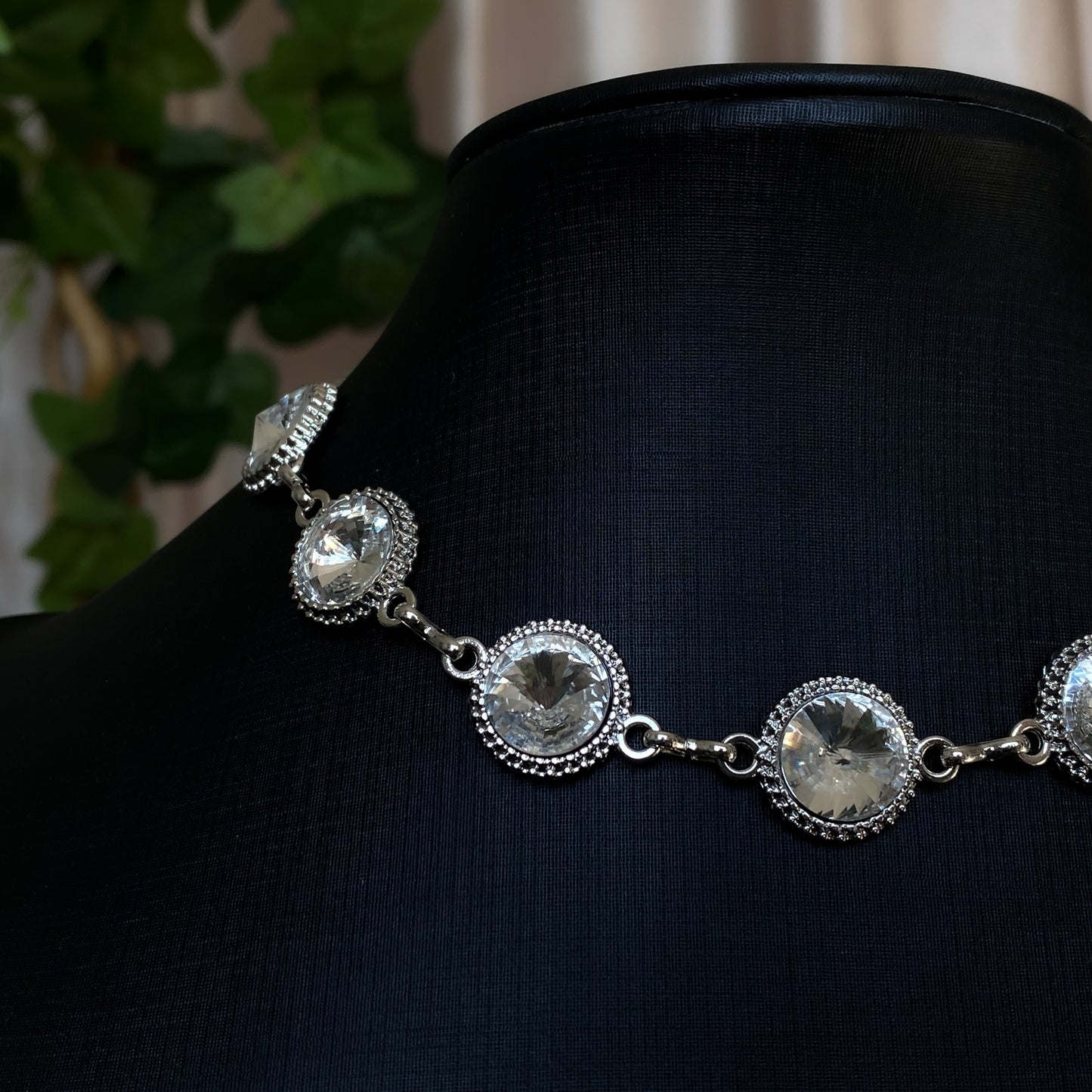 Tara ~ Dark Siren Glass Choker with Faceted Glass, Antique Silver Shells and Stainless Steel