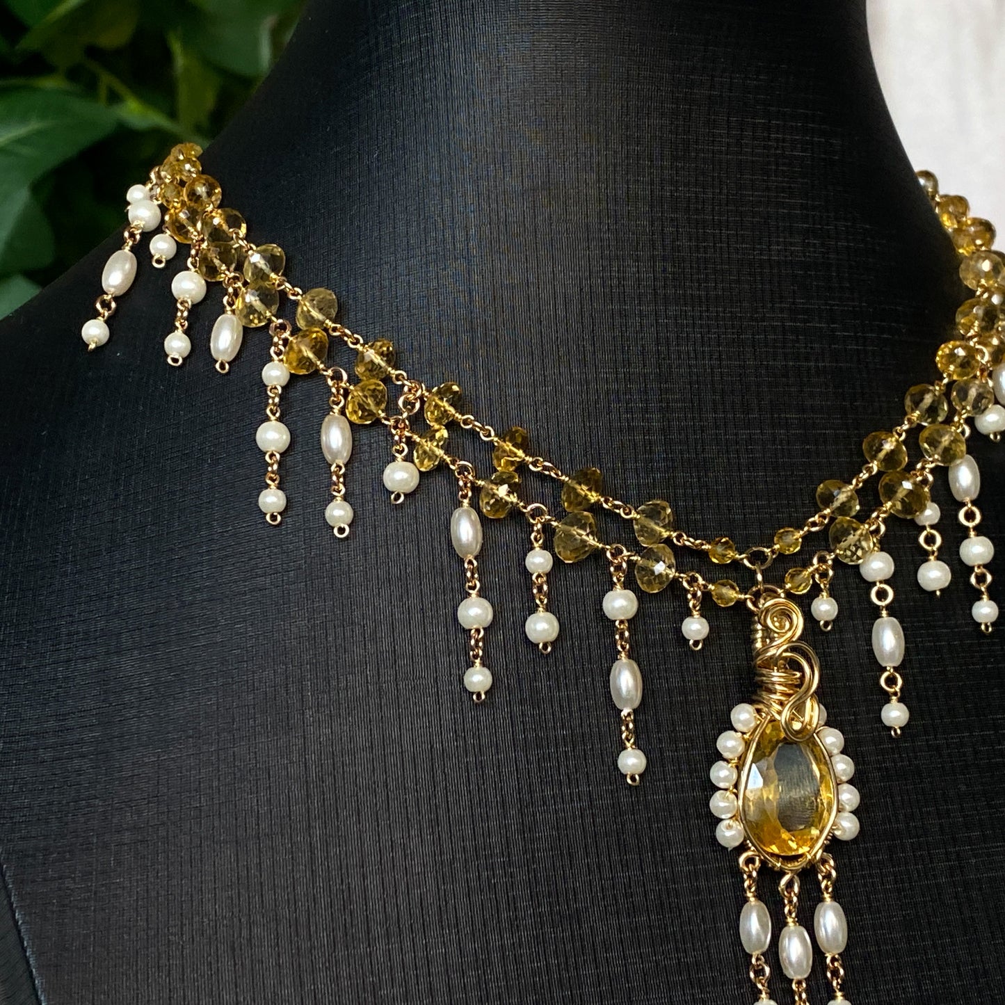 Aurelia ~ Citrine, Glass Pearl, and 14k Gold Filled 2-Strand Choker