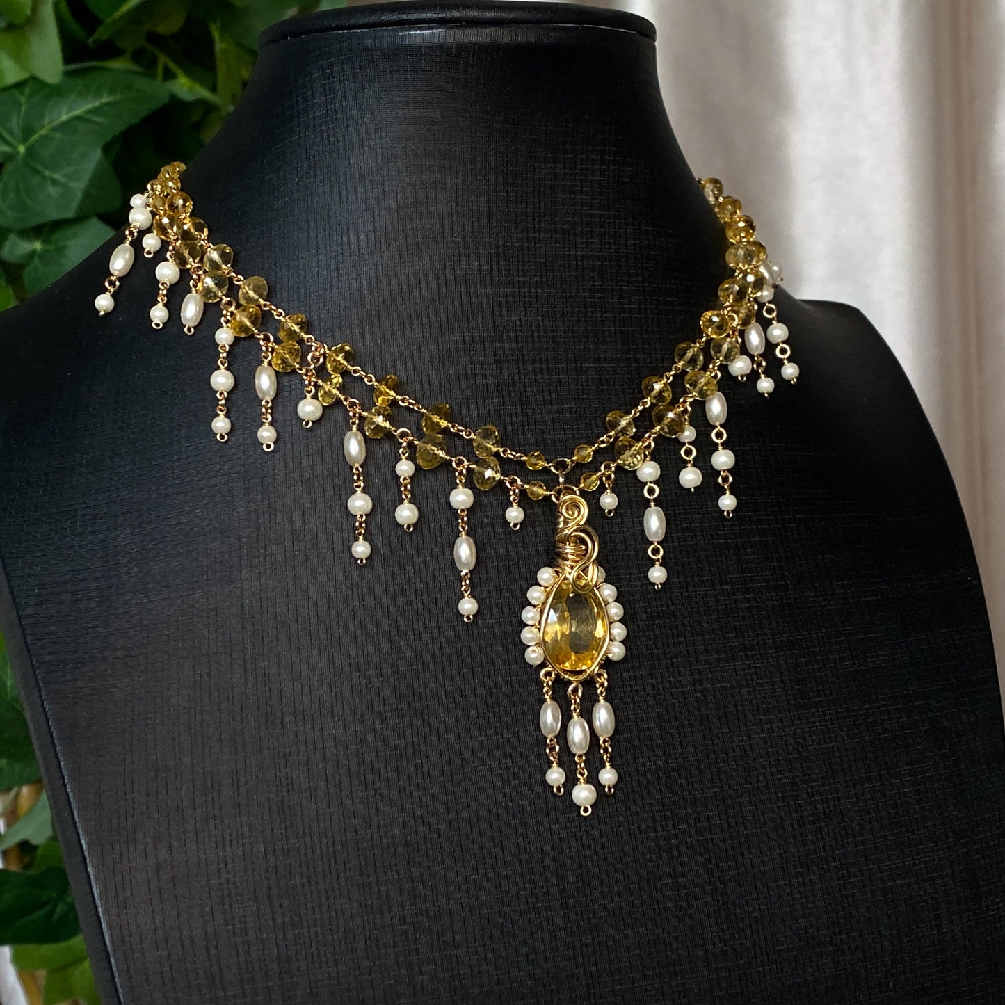 Aurelia ~ Citrine, Glass Pearl, and 14k Gold Filled 2-Strand Choker