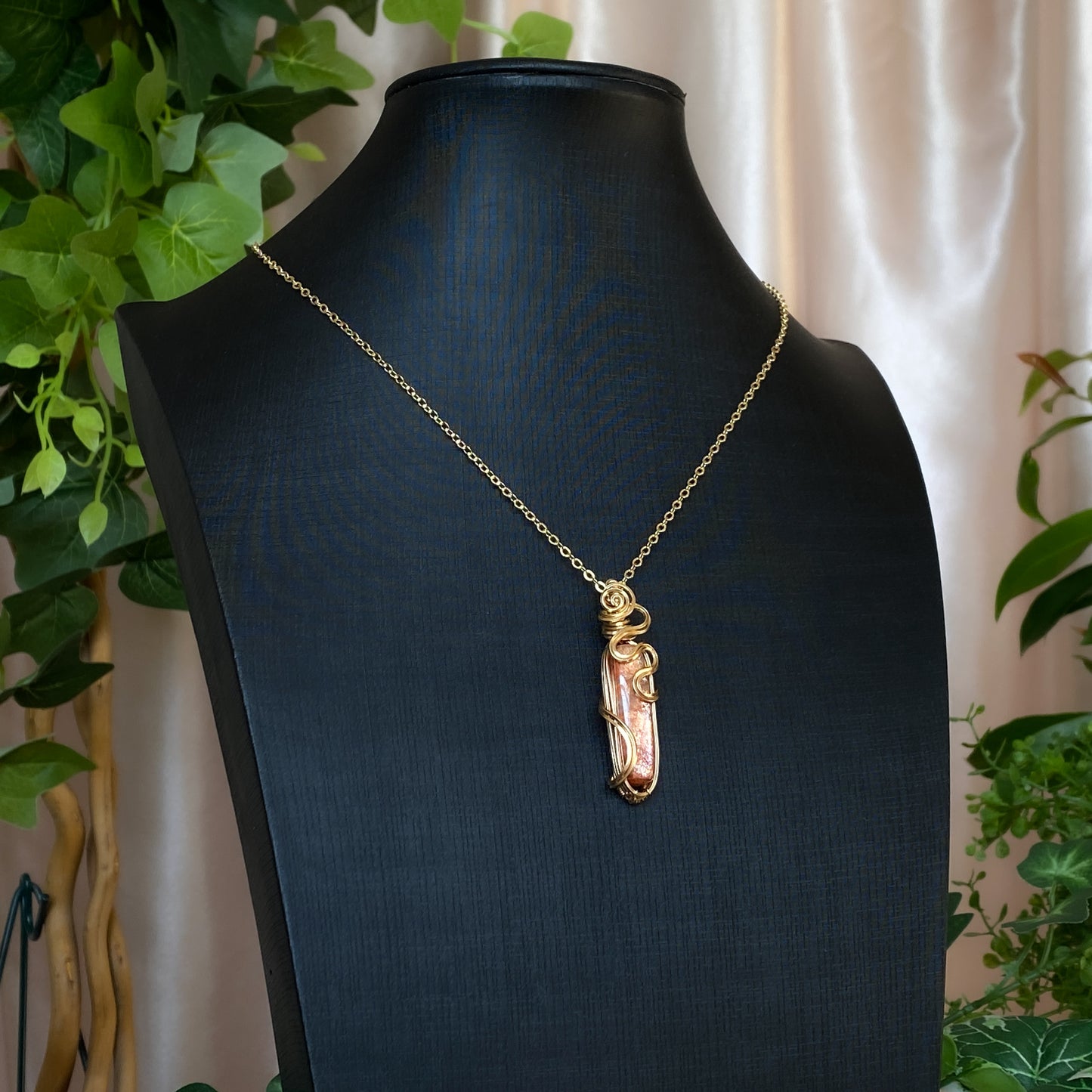 Maple ~ Arusha Sunstone and 14k Gold Filled Wire Wrapped Pendant