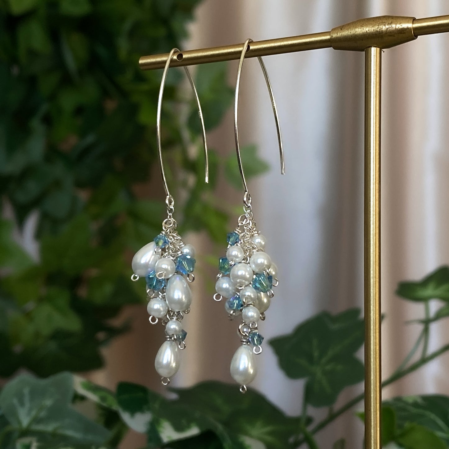 Lunar Warrior II ~ Swarovski and Glass Pearl Layered Dangles in Argentium Silver