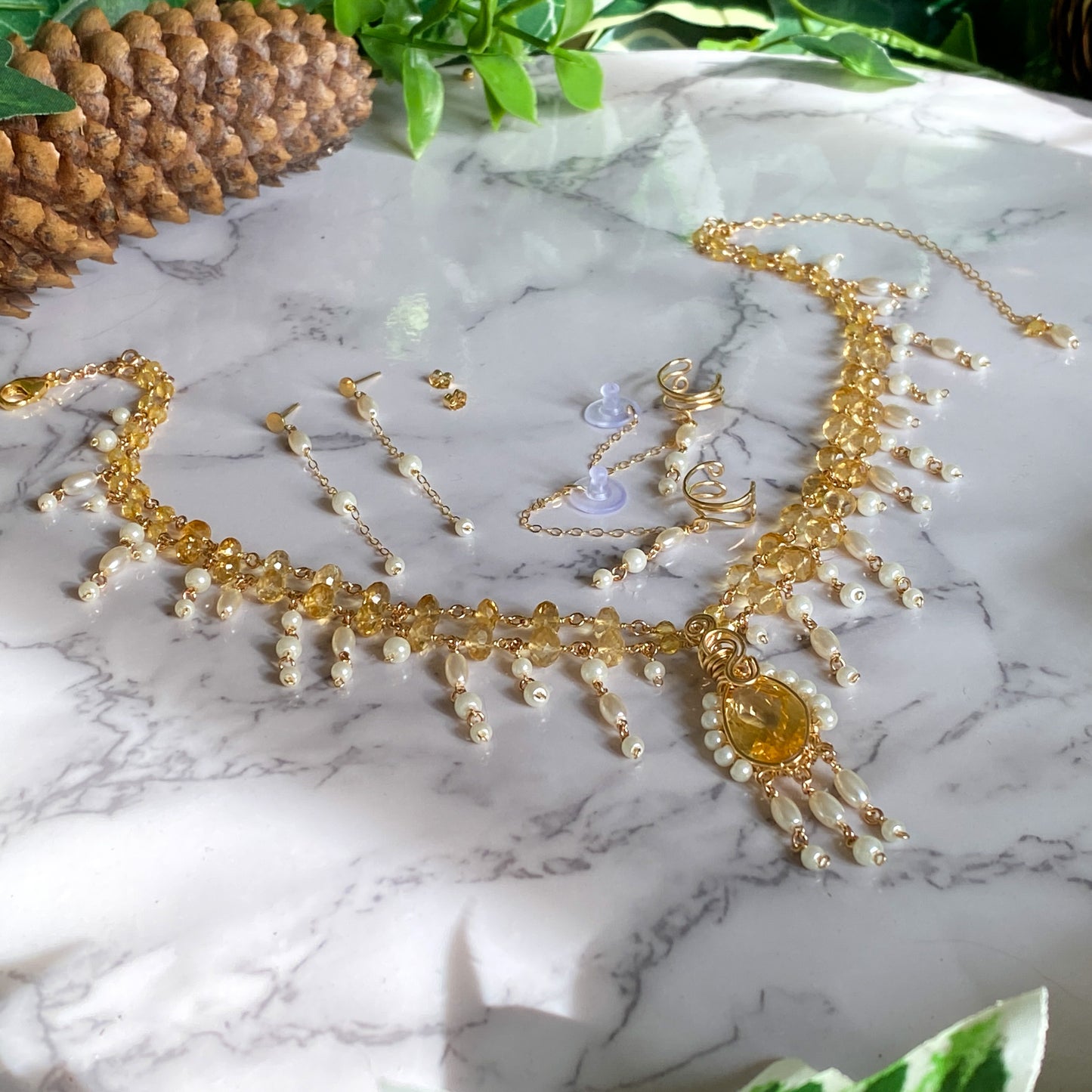 Aurelia ~ Citrine, Glass Pearl, and 14k Gold Filled 2-Strand Choker