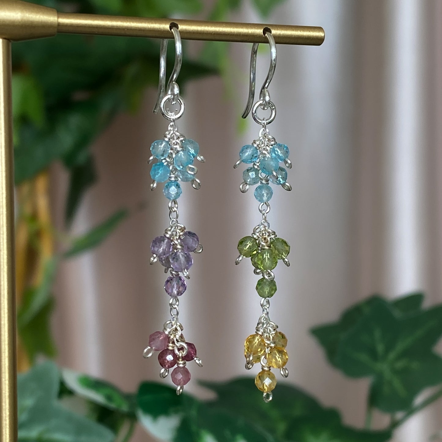Vera ~ Blue Topaz, Pink Tourmaline, Pink Amethyst, Peridot, Citrine, and Sterling Silver Earrings