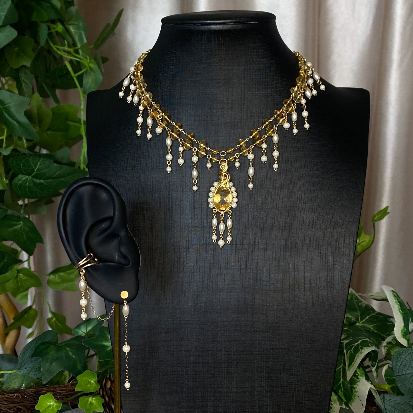 Aurelia ~ Citrine, Glass Pearl, and 14k Gold Filled Lobe Earring and Conch Cuff Duo