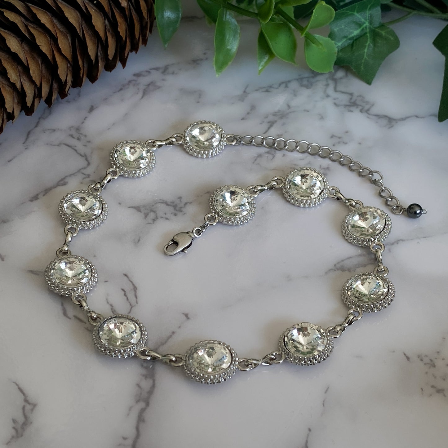 Tara ~ Dark Siren Glass Choker with Faceted Glass, Antique Silver Shells and Stainless Steel