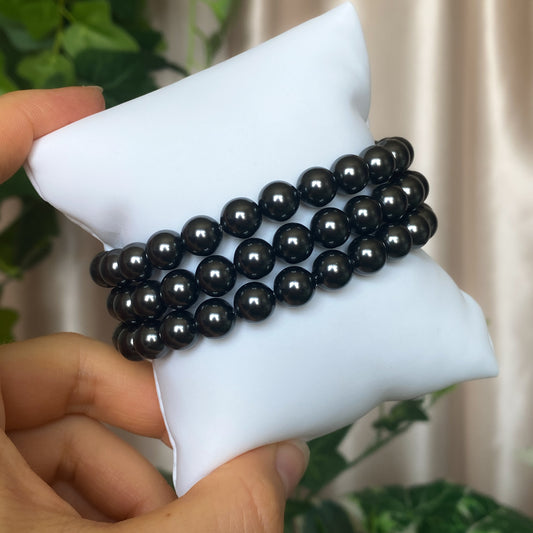 Tara ~ Dark Siren Black Pearl Bracelet with Glass Pearls, Antique Silver and Stainless Steel