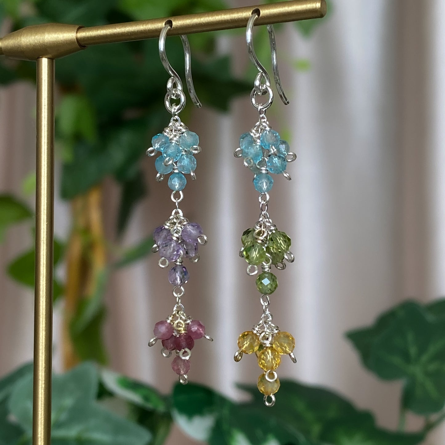 Vera ~ Blue Topaz, Pink Tourmaline, Pink Amethyst, Peridot, Citrine, and Sterling Silver Earrings