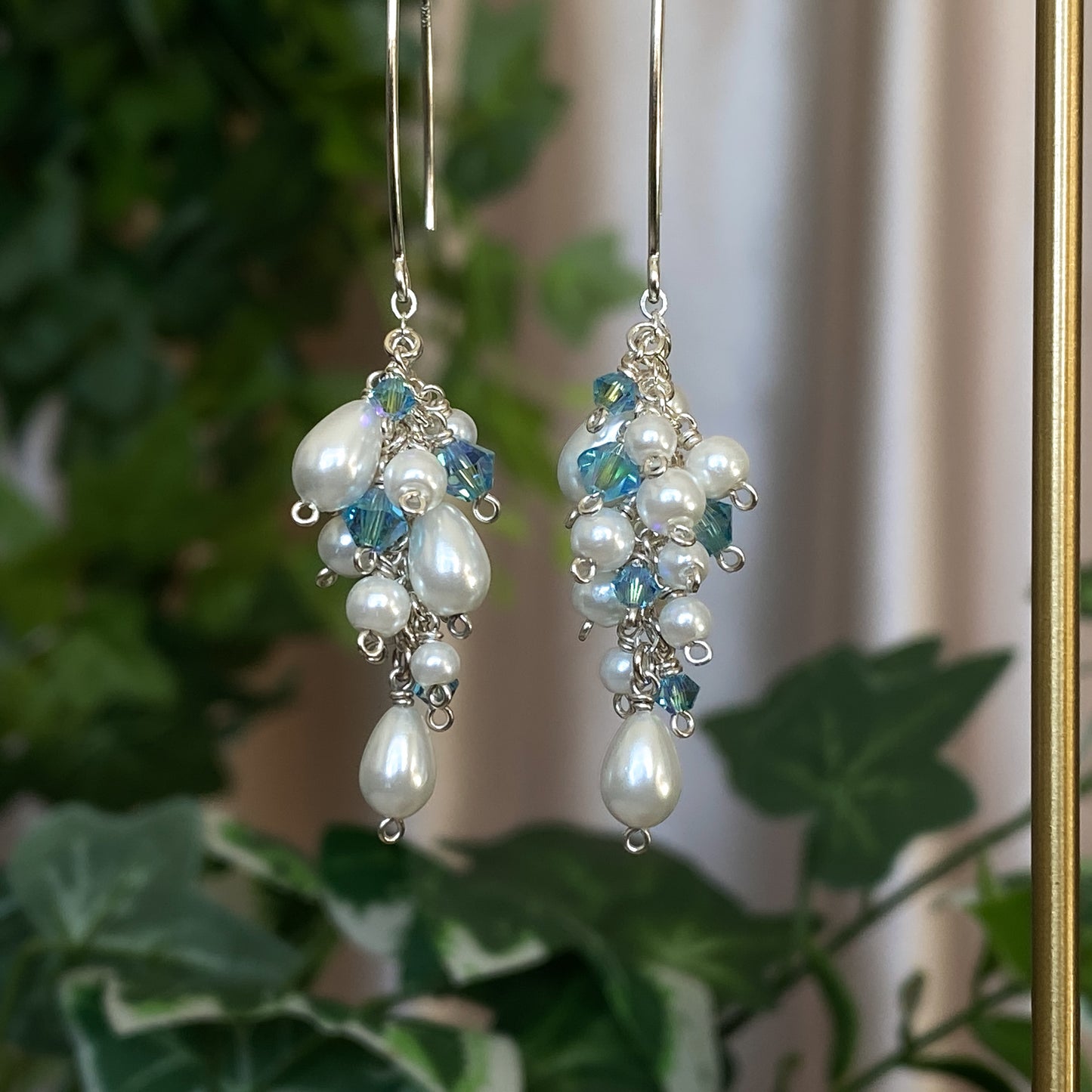Lunar Warrior II ~ Swarovski and Glass Pearl Layered Dangles in Argentium Silver