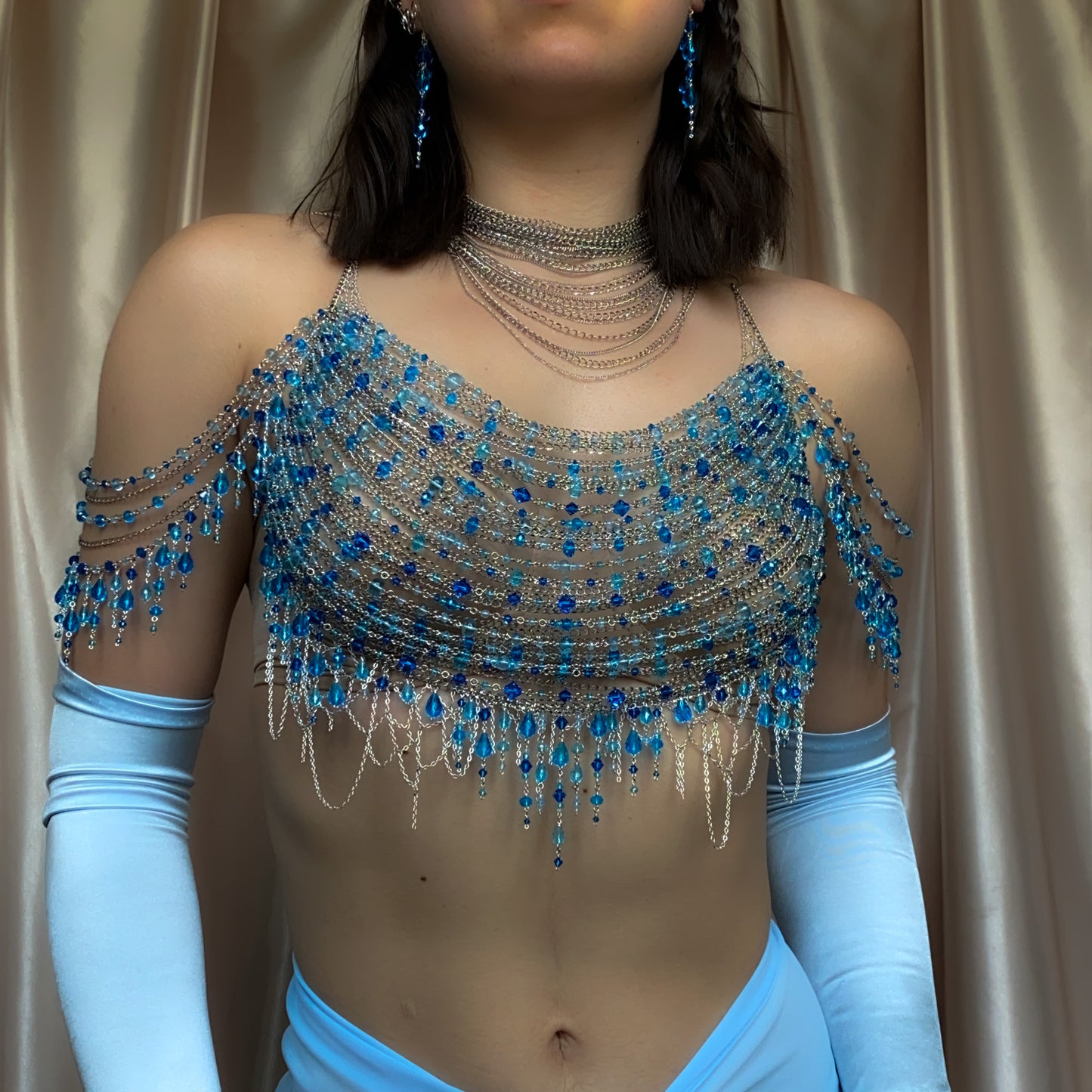 Calypso ~ Topaz, Glass, & Rhodium Overlay Water Nymph Bralette
