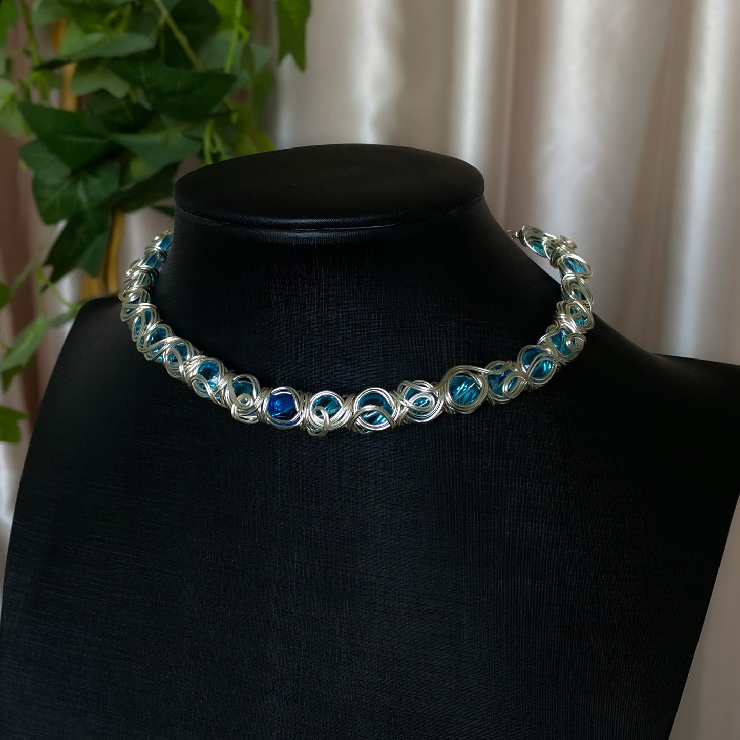 Sea Nymph ~ Glass Bead & Silver Overlay Wire Wrapped Cuff Choker