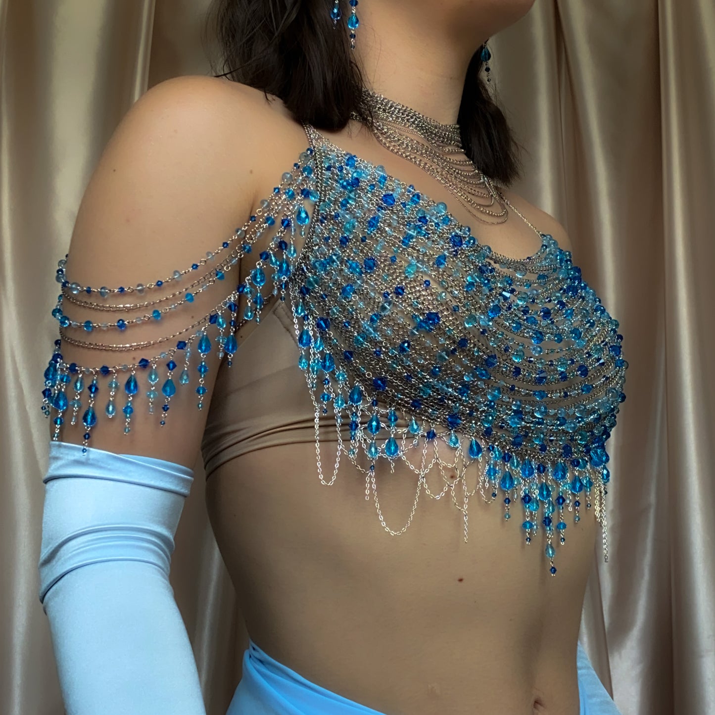 Calypso ~ Topaz, Glass, & Rhodium Overlay Water Nymph Bralette