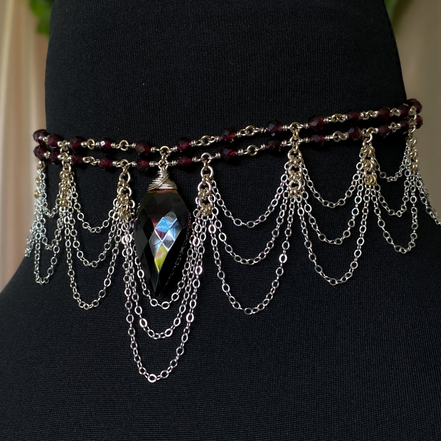 Persephone ~ Garnet & Argentium 2-Strand Chandelier Choker